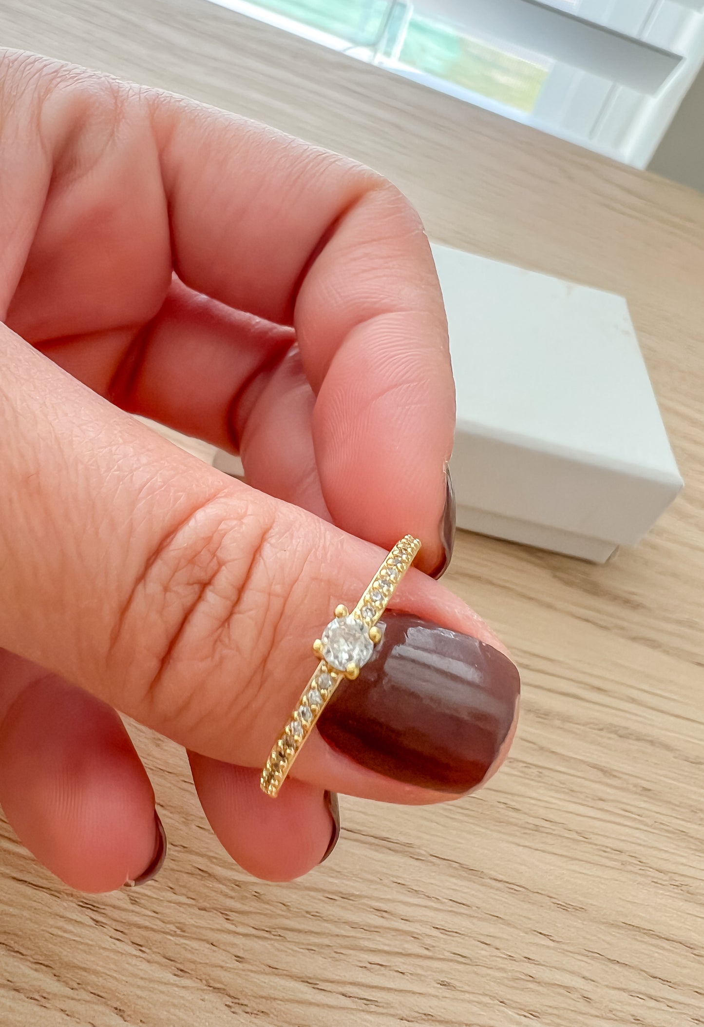 Graceful Sparkle Ring – Slim Band with Solitaire Zirconia