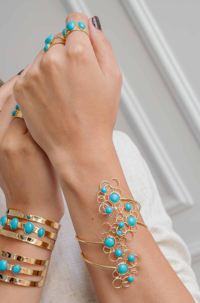 Turquoise Flower Open Bracelet