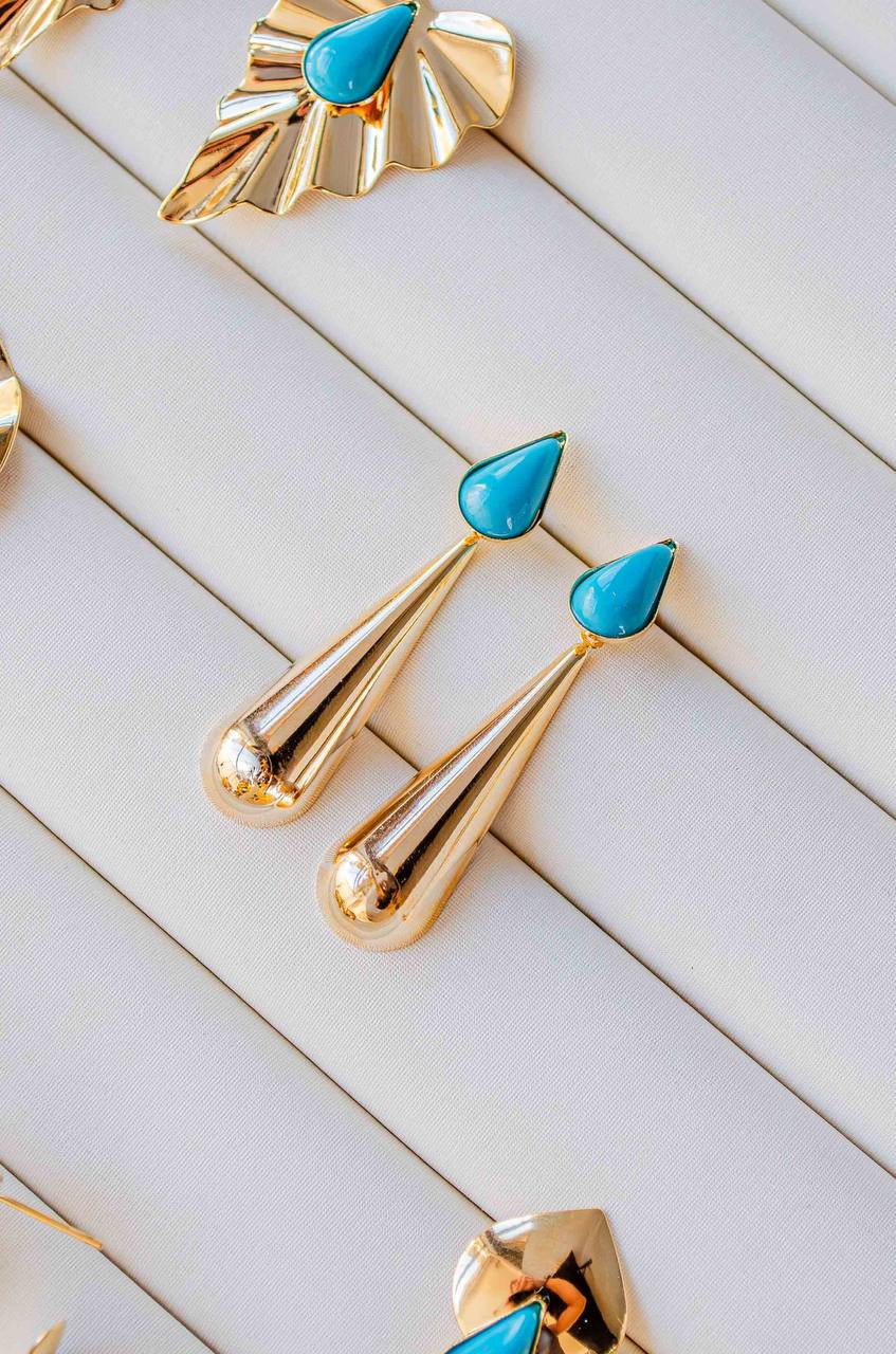 Turquoise Drop + Elongated Smooth Drop Earrings