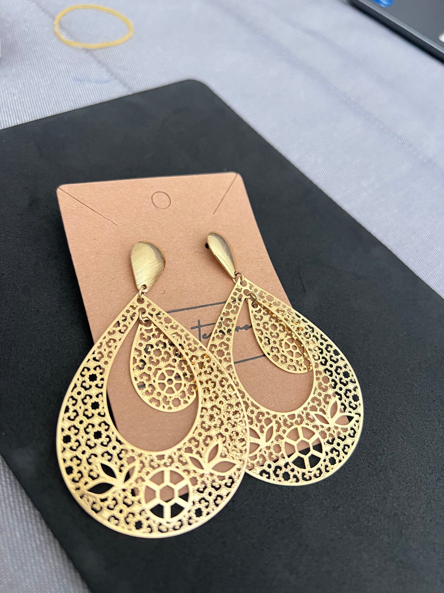 Gold Cutout Floral Statement Earrings