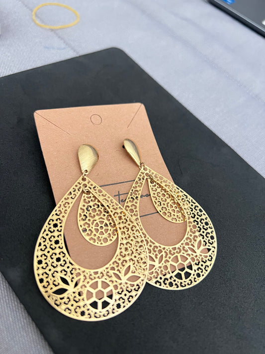 Gold Cutout Floral Statement Earrings