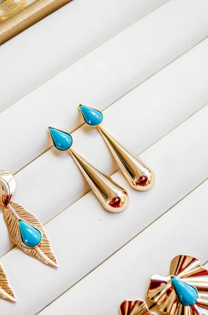 Turquoise Drop + Elongated Smooth Drop Earrings
