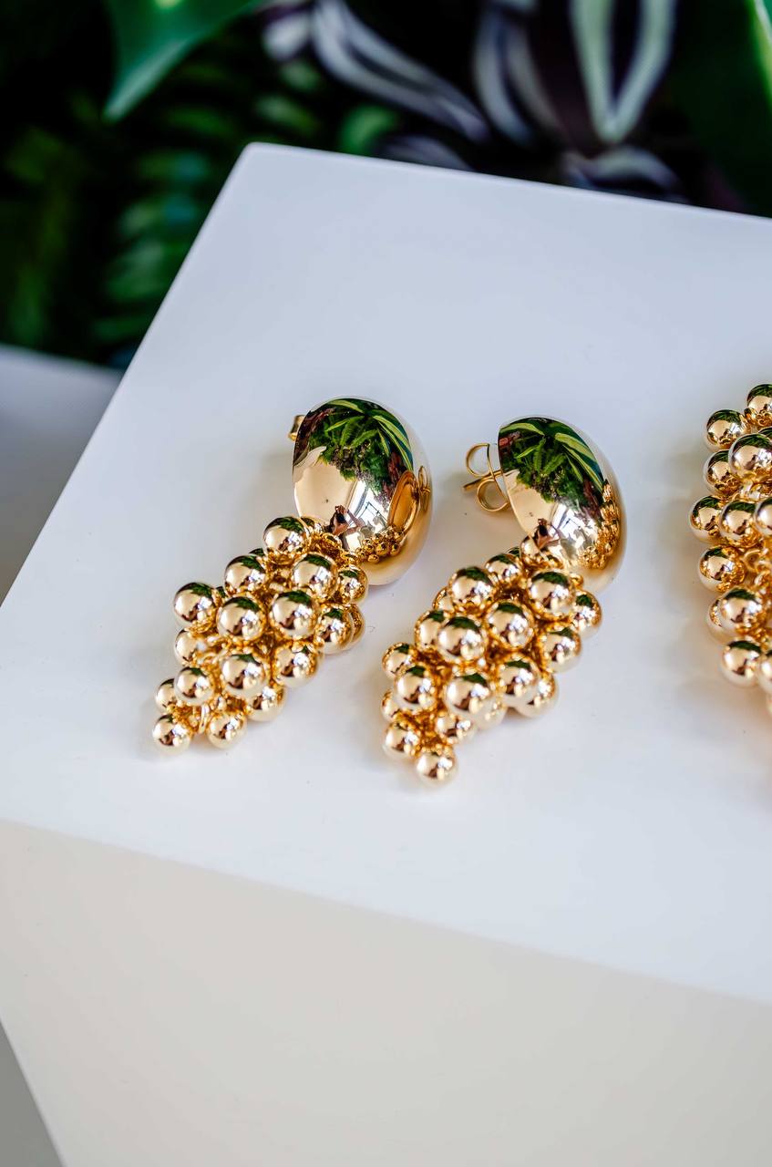Oval Base Earrings with Sphere Cascade