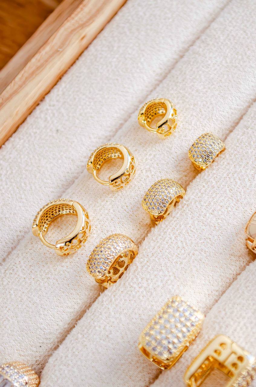 Trio of Hoop Earrings with 6 Paved Rows