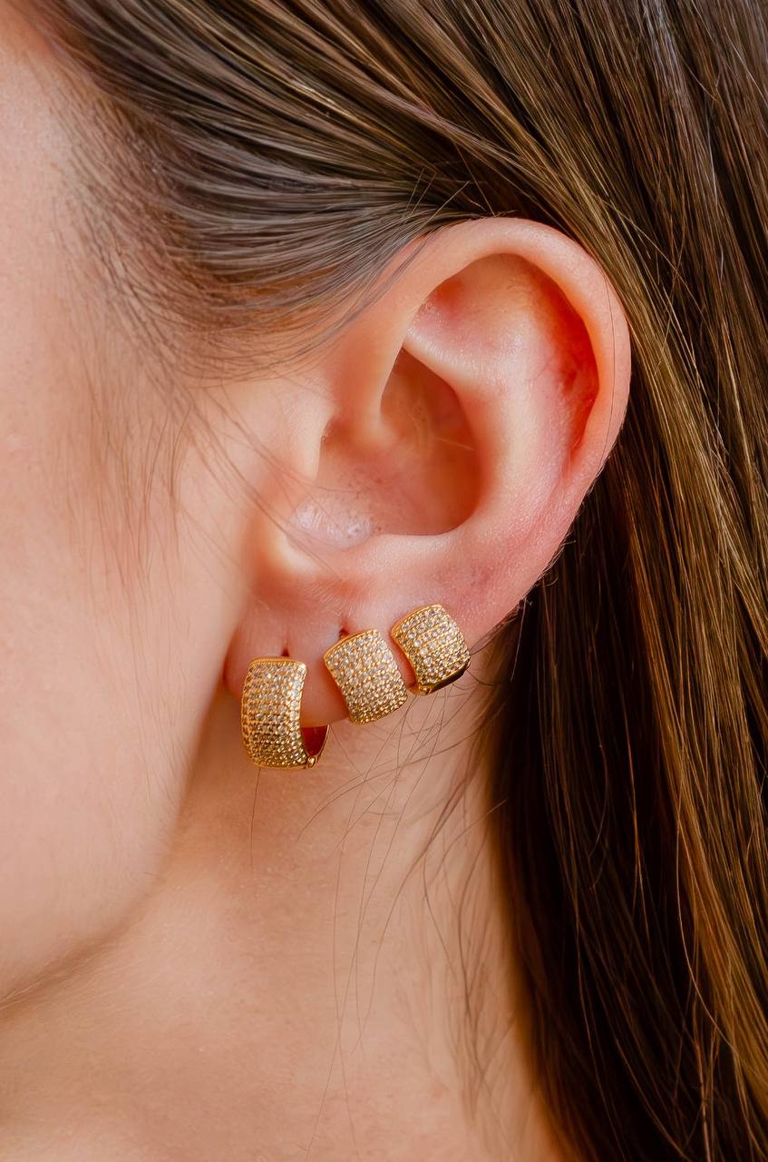 Trio of Hoop Earrings with 6 Paved Rows