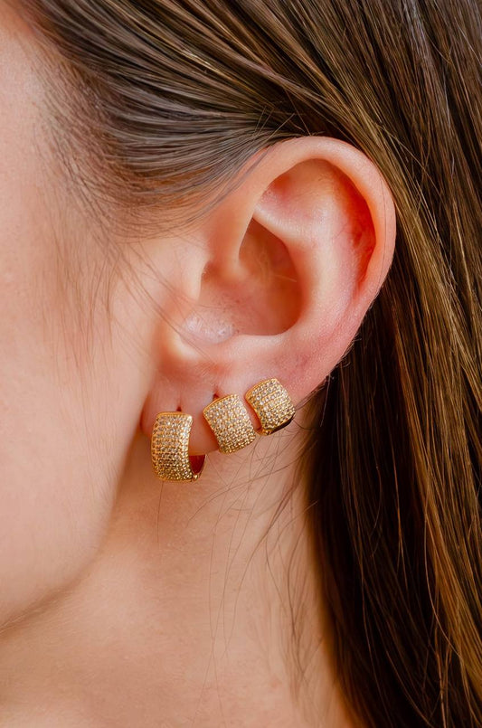 Trio of Hoop Earrings with 6 Paved Rows