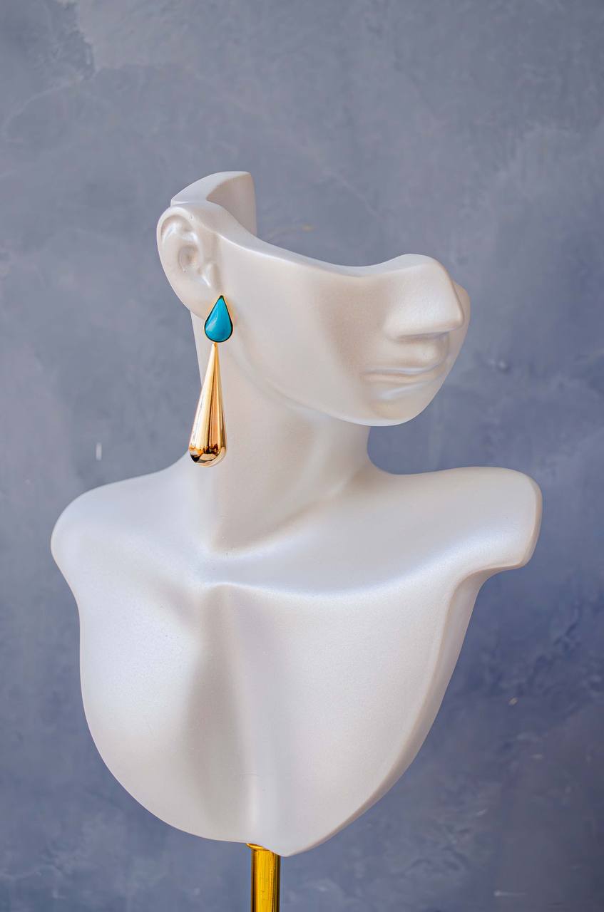 Turquoise Drop + Elongated Smooth Drop Earrings