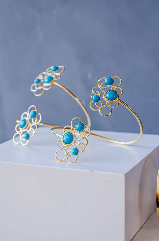 Turquoise Flower Open Bracelet