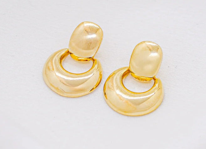 Oval Base with Hollow Round Drop  Earrings
