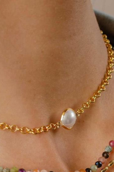 Choker Mini Links w/ Flat-Faced Pearl